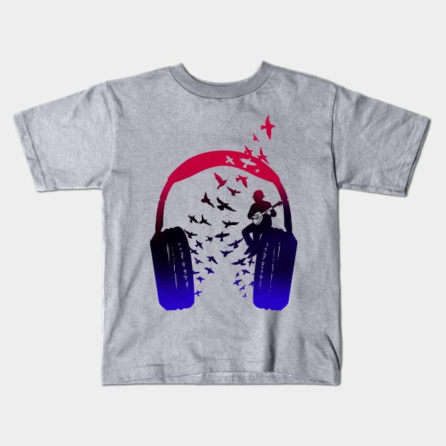 Headphone Music Banjo Kids T-Shirt by barmalisiRTB